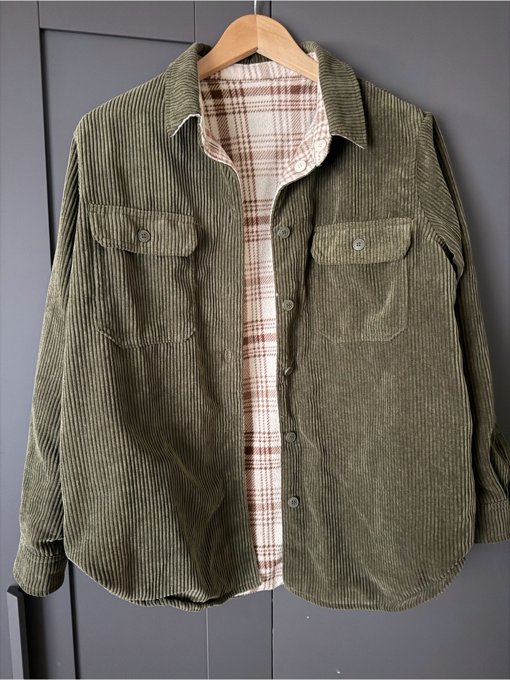 Olive Green Corduroy Lightweight Shirt Jacket